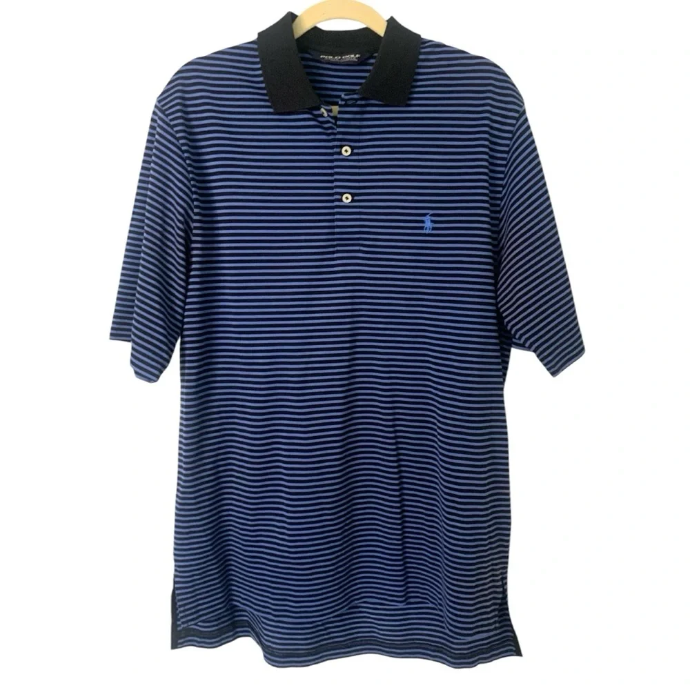 Polo Golf by Ralph Lauren Men's Blue Striped Medium 100% Pima Cotton Polo Shirt